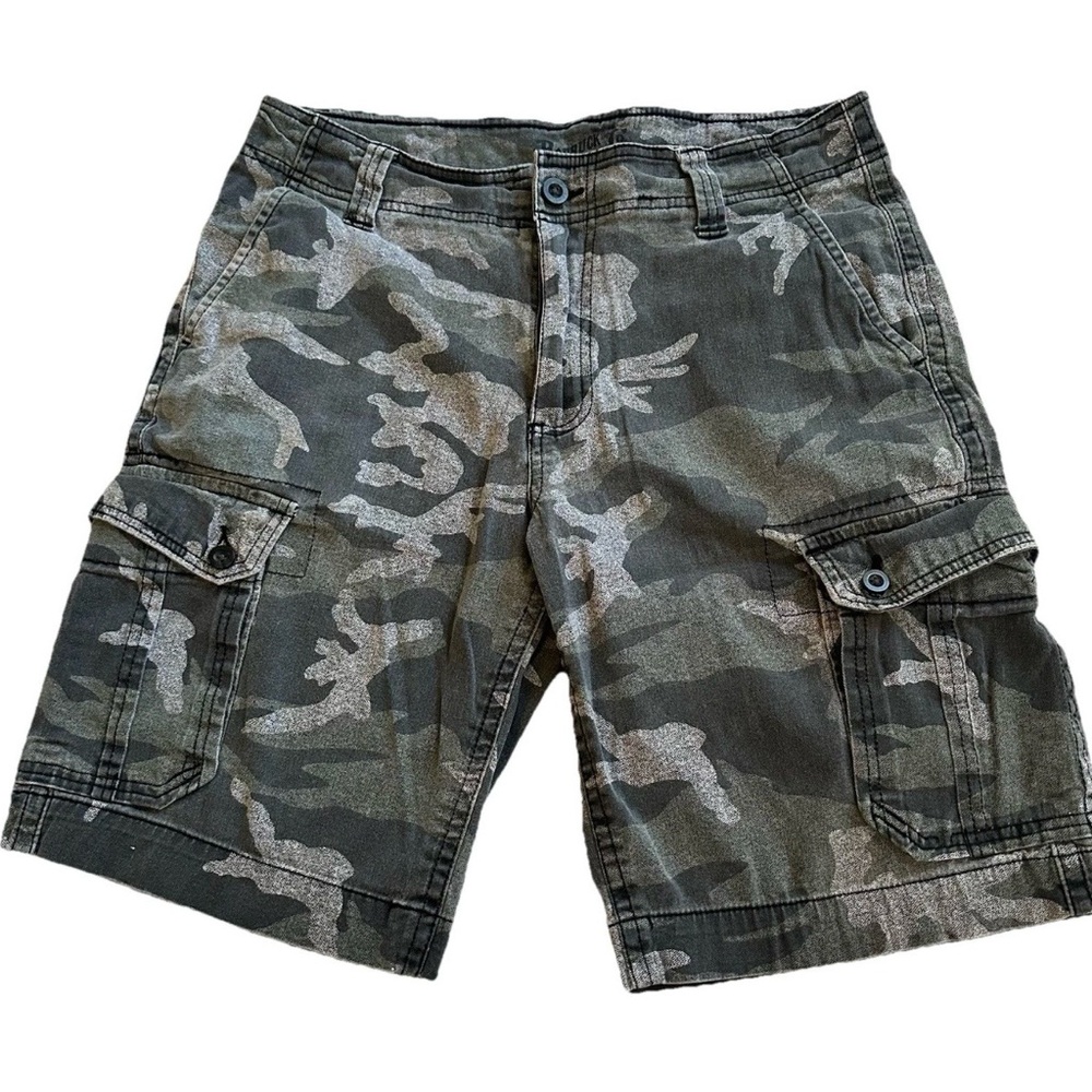 Roebucks & Co Men’s Gray Camo Cargo Shorts-Relax Fit Utility Grunge Skater-32